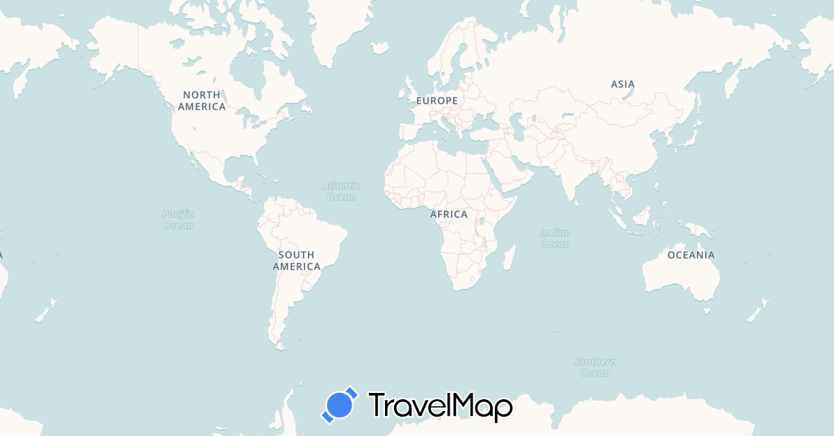TravelMap itinerary: driving, bus, plane, train in Albania, Canada, Algeria, Spain, Israel (Africa, Asia, Europe, North America)